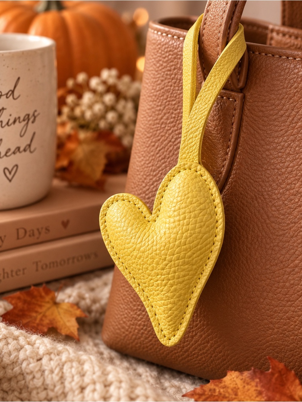 Yellow Heart Bag Charm – Puffy Faux Leather Purse Charm